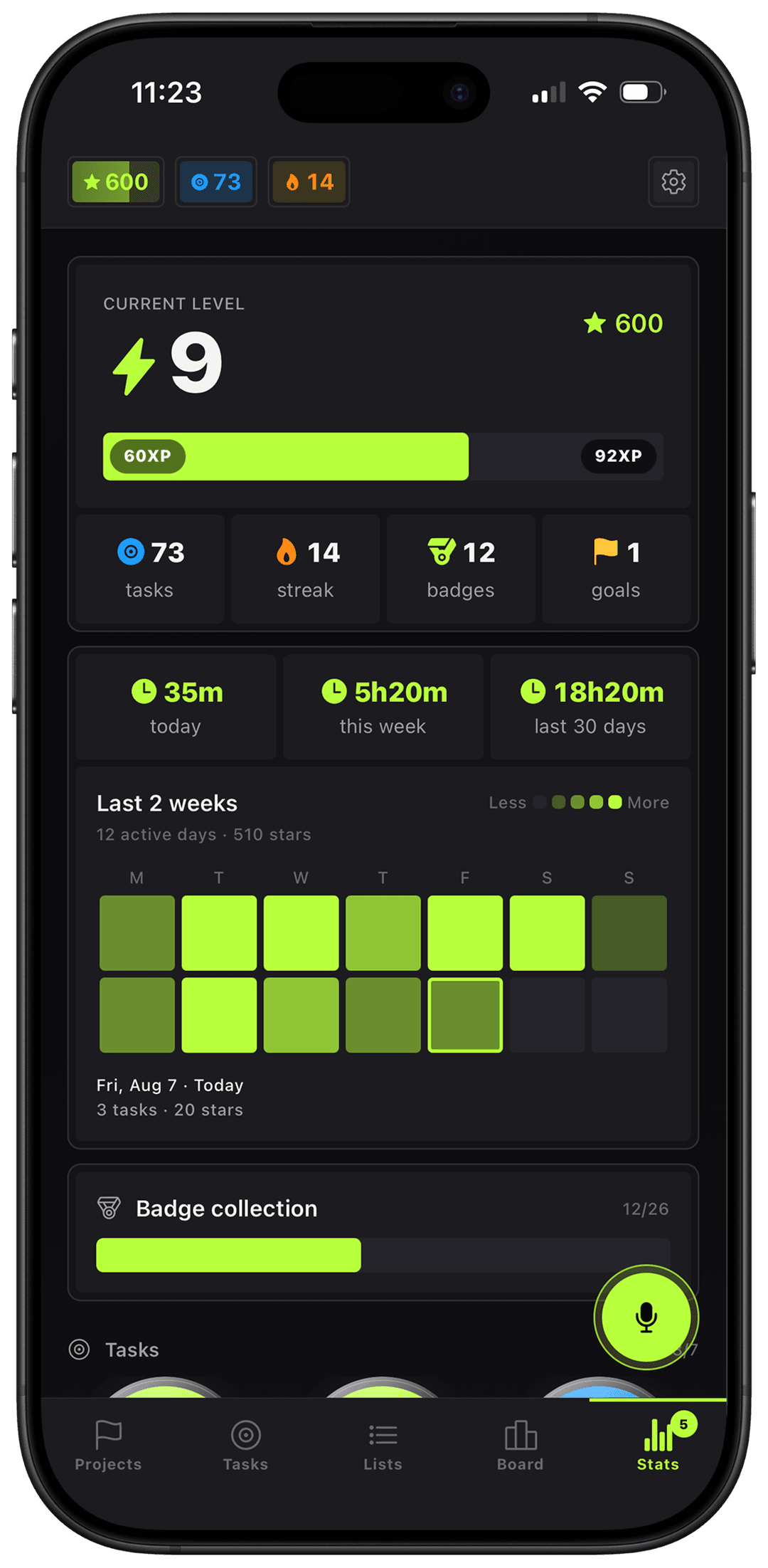 Goalstar on iPhone — stats, streaks, and today's progress